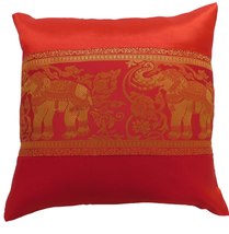Red Cushion Pillow Case motif Elephant 40x40cm/15.5x15.5in Thai Silk Bed Sofa  - £7.05 GBP