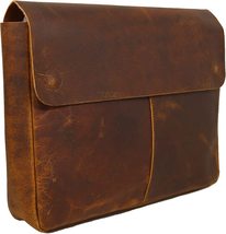 Leather Laptop Case Sleeve Portfolio Bag Spacious Strapless Design Distr... - £51.21 GBP