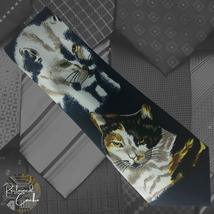 Museo Mens Navy Blue Cats Printed Hand Made Pointed Necktie Classic Tie ... - $20.00