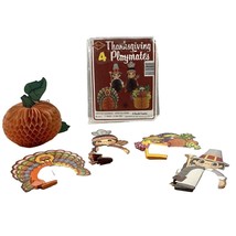 Vintage Honeycomb Thanksgiving Decoration Turkey Pumpkin Pilgrim Beistle... - £12.68 GBP