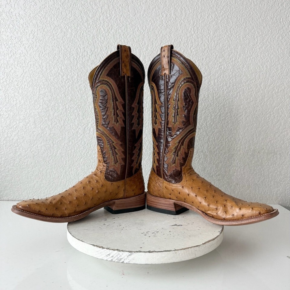 Rod Patrick Mens Cowboy Boots Size 10.5AAA Brown Full Quill Ostrich Square Toe Item image 7