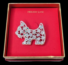 Macys Holiday Lane Scotty Dog Christmas Pin Brooch Jewelry Red Green Collar - $16.99