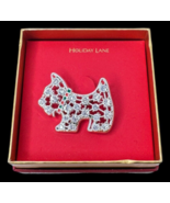 Macys Holiday Lane Scotty Dog Christmas Pin Brooch Jewelry Red Green Collar - £13.58 GBP