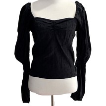 Wayf Womens Blouse Black Floral Long Sleeve Puff Cropped Knit Sweetheart... - $14.84
