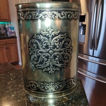 Vintage Gold Trash Can Waste Basket Oval Embossed - $49.95