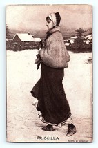 Vintage Postcard Sheahan&#39;s Famous Picture Priscilla Walking Through Snow Cabins - £7.83 GBP