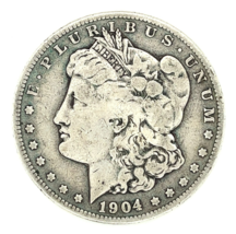 1904-S $1 Silver Morgan Dollar in Very Good VG Condition, Natural Color - $96.44