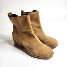 Sorel Cate Waterproof Suede Block Heel Bootie Side Zip Size 7 Camel Brown - £47.70 GBP