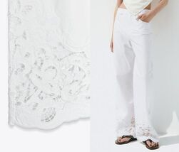 $79.99 ZARA EMBROIDERED STRAIGHT LEG COTTON  PANTS M-L - $55.90