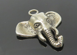 925 Sterling Silver - Vintage Shiny Elephant Head Motif Drop Pendant - PT9111 - £19.68 GBP