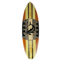 Hand Crafted Wooden Tribal Dolphin Design Surfboard Wall Hanging 20 Inches Brown - £15.70 GBP