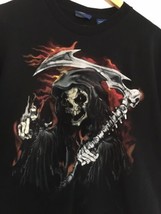 Vtg Y2K Grim Reaper Skull AX Blade Finger Pointing Men&#39;s Sz 2XL Halloween Scary - $33.25