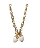 Vintage Gold Tone Chunky Chain Necklace Faux Pearl Lariat Baroque Aesthetic Glam - $29.11
