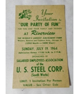 Free Pass to Riverview Park in Chicago U.S. Steel Corp dated 1964 - £31.55 GBP