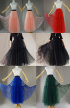 Black Layered Tulle Midi Skirt Outfit Women Custom Plus Size Dot Tulle Skirt image 1