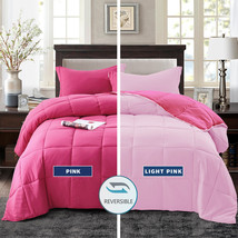 HIG Down Alternative Comforter Set 3 Pcs All Season Reversible Comforter-Pink - £26.67 GBP+