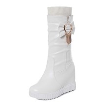 Winter Casual Wedges Boots Women Platform Trendy Cool High Heels Round Toe Calf  - £54.25 GBP