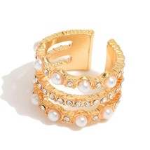 Pearl and Crystal Triple Band Ring - £13.31 GBP