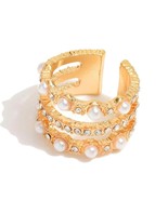 Pearl and Crystal Triple Band Ring - £13.29 GBP