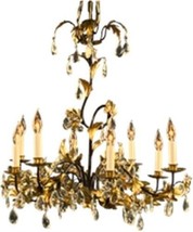 Italian 8-Arm Chandelier, Entwined Gold Leaves, Clear Glass Crystals, P-36-0 - £1,761.14 GBP