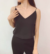 Black V-neck Chiffon Tank Top Petite Size Women Casual Chiffon Top image 2