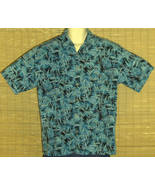 Aftco Bluewater Wear Hawaiian Shirt Turquoise Black Fish Floral Size Medium - $21.95