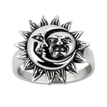 Crescent Celestial Sun And Moon Sterling Silver Ring Size 10 - £21.78 GBP