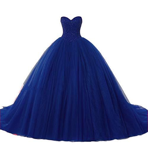 Beaded Top Sweetheart Ball Gown Long Formal Evening Prom Dress Royal Blue US 14