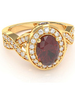 Three Stone Lab-Created Ruby Diamond Halo Engagement Ring In 14k Yellow ... - $1,496.58 CAD