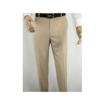 Mens MANTONI Flat Front Pants All Wool Super 140's Classic Fit 40901 Beige image 2