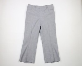Vintage 70s Mens 36x26 Chambray Knit Wide Leg Bell Bottoms Chino Pants Gray USA - £59.30 GBP