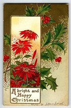 Christmas Postcard Embossed Poinsettias Flowers Series 74 Bright And Happy X-mas - £4.40 GBP