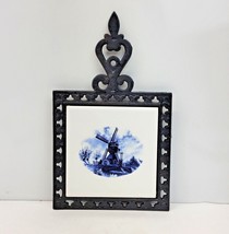 Cast Iron Windmill Tile Trivet Holland Blue White Delft Style Sri Lanka ... - £7.86 GBP