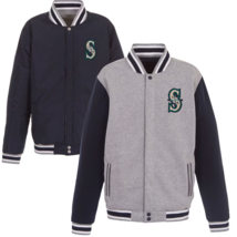 New Mens Mariners 2-tone Reversible Fleece Jacket Baseball - Gray/Navy - $89.90