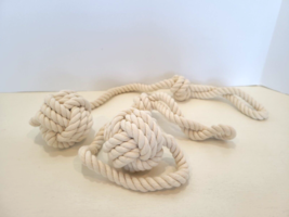 Pair Of 2 Nautical Beach Rope Knot Knotted Monkey Fist Curtain Tie Backs   - $18.00