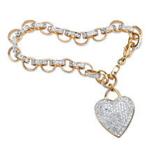 PalmBeach Jewelry Genuine Diamond Gold-Plated Heart Charm Rolo-Link Bracelet - £39.33 GBP