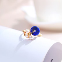 DAIMI Pearl Ring Blue Lapis Lazuli 5-6mm Natural Freshwater Pearl Rings For Wome - £9.55 GBP