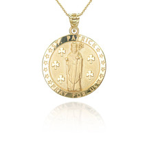 10k Solid Gold Saint St Patrick Pray for Us Star Round Pendant Necklace - £151.79 GBP+
