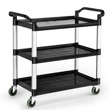 3-Tier Utility Service Cart with Lockable Wheels and Double Handles - £107.08 GBP