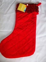 Red Sequin Cuff Quilted Christmas Stocking Holiday - £14.89 GBP
