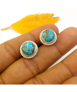 Blue Copper Turquoise Stud Earrings Gemstone Studs Turquoise Earrings Si... - £20.59 GBP