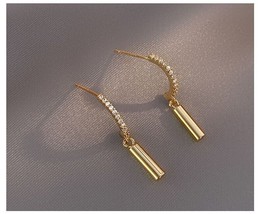 14K Gold Crystal Rope Drop Stud Earrings -S925 Sterling Silver, unisex, sparkle - £35.52 GBP