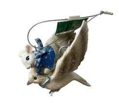 Kurt Adler Mouse Riding a Snowy  Bird  Blue and Gray Ornament NWT 3.25 in - £9.89 GBP