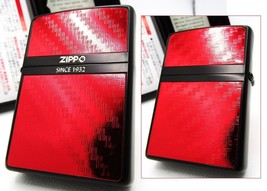 Red Carbon Inlay Black Logo Etching Zippo Oil Lighter Double Sides 2023 MIB - $57.89