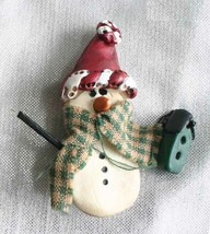 Festive Snowman &amp; Bird House Christmas Brooch 1990s vintage 2 1/2&quot; - £10.35 GBP