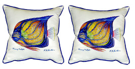 Pair of Betsy Drake Blue Ring Angelfish Small Pillows 12 Inch X 12 Inch - £54.36 GBP