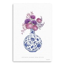 HomeRoots 399086 48 x 32 in. Blue &amp; White Happiness Floral Vase Canvas W... - £190.76 GBP
