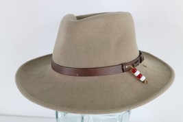 Vintage 90s Minnetonka Distressed Beaded Felt Wool Fedora Hat Cap Beige ... - $49.45