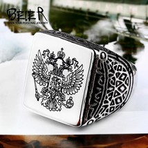 Men&#39;s A Coat Arms of Signet Stainless Steel The Russian Emblem Ring For Men BR8- - £8.34 GBP