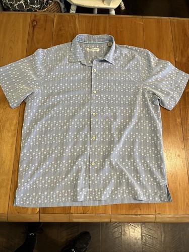 Tommy Bahama Shirt Mens XL Blue Coconut Point Casual Button Down Palms - $14.36